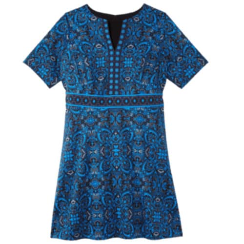 Sabrina Blue Nile elbow sleeve drop shoulder fit and flare dress